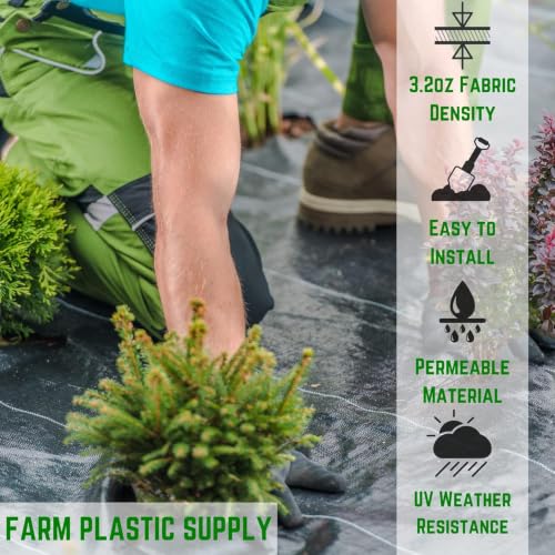 Farm Plastic Supply - 3.2oz Premium Landscape Fabric Heavy Duty - (12' x 150') - Commercial Grade Landscape Fabric, Woven Landscaping Fabric, Ground Cover for Gardening, Farming, Agriculture, Black - size: 12' x 150'