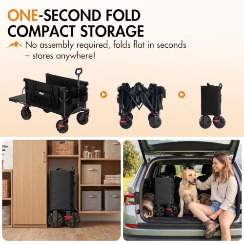 400L Collapsible Beach Wagon Cart for Sand Camping Garden Long Tailgate - color: Black, size: 400L with Brake