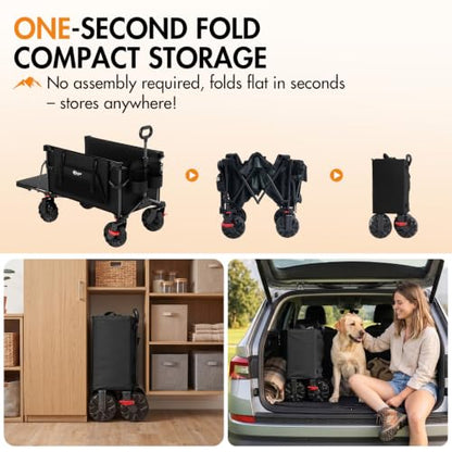 400L Collapsible Beach Wagon Cart for Sand Camping Garden Long Tailgate - color: Black, size: 400L with Brake