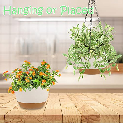 LIYDE 3 Pack Hanging Planters, 8 Inch Small Hanging Pots Self Watering Hanging Planters for Indoor Plants with Drainage Holes and Removable Tray Hanging Basket (Natural White) - color: Natural White