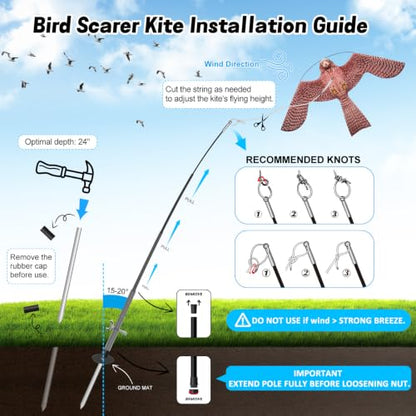 Bird Scarer Kite with 13ft Pole Bird Hawk Flying Kite-Style A - color: style A with 4m pole