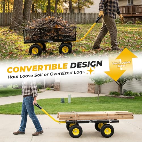 Sekey Steel Garden Cart, 1000 lb Capacity, Removable Sides, 10 in Tires - color: Black, size: 1000LBS