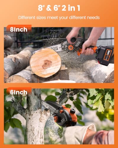 Mini Chainsaw with 1500W Brushless Motor, Electric Saw for Wood Cutting - color: Light Orange