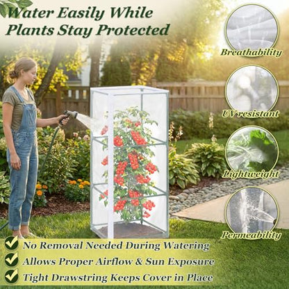 3PCS Garden Bird Netting for Square Tomato Cage with Zipper & Drawstring - size: 17.7x17.7x59in