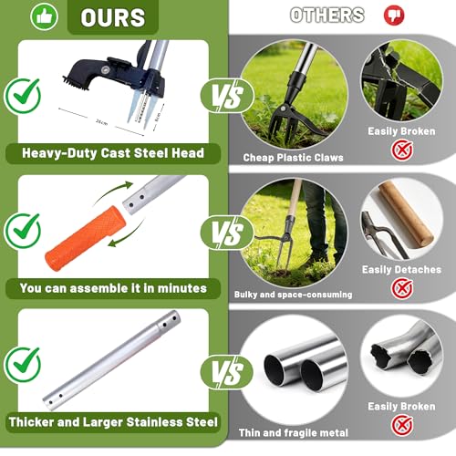 Standing Weed Puller Tool with 4 Claws, Upgraded Weed Remover Tool with Long Handle, Heavy Duty Weed Puller for Dandelion, Stand Up Weeder Root Removal Tool for Garden Lawn Yard