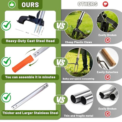 Standing Weed Puller Tool with 4 Claws, Upgraded Weed Remover Tool with Long Handle, Heavy Duty Weed Puller for Dandelion, Stand Up Weeder Root Removal Tool for Garden Lawn Yard