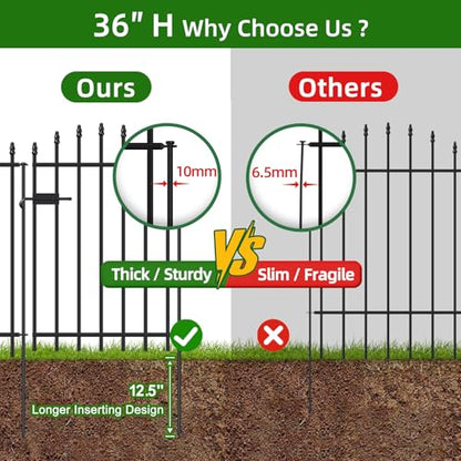36" x 12' No-Dig Metal Garden Fence with Gate, Outdoor Fencing for Yard - size: Roman Col 36″H x 12ft (1Gate+5Panels)