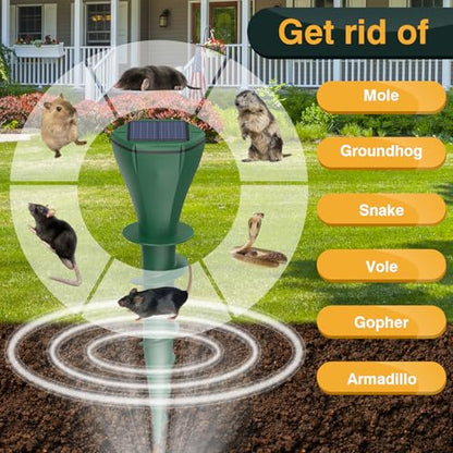 2026 Outdoor Ultrasonic Mole Repellent Solar Powered for Yard Garden Lawn, Waterproof Gopher & Groundhog Deterrent - size: 8-Pack