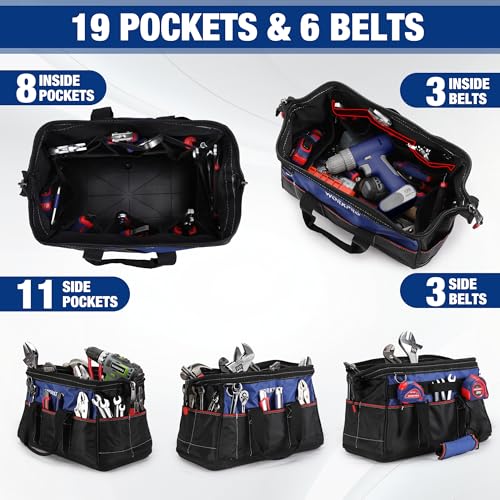 WORKPRO 16-inch Wide Mouth Tool Bag with Water-Proof Molded Base - color: Blue & Red