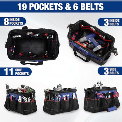 WORKPRO 16-inch Wide Mouth Tool Bag with Water-Proof Molded Base - color: Blue & Red