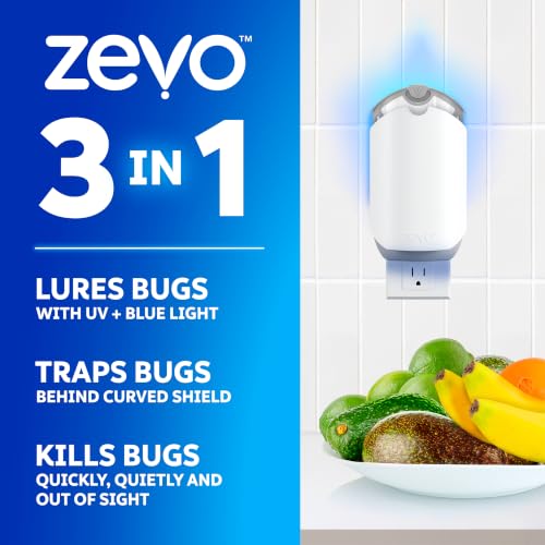 Zevo Flying Insect Trap for Fruit Flies & Gnats, 1 Plug-in Base & 3 Refills - style: 1 Device & 3 Cartridges
