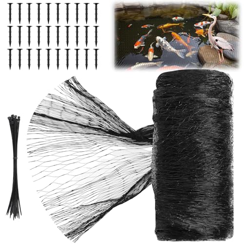 Koi Pond Netting Kit 20 x 30ft, Bird Deer Fence Netting, Durable Net Cover for Leaves, Heavy Duty Fine Mesh, Protect Fish from Blue Heron Birds, Cats & Predators, 30pcs Stakes & Ties Included - color: Black, size: 20 x 30ft