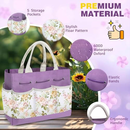 22Pcs Gardening Tools Set for Women Heavy Duty Garden Hand Tool Kit,Birthday Gifts for Mom Wife Grandma Beginner Gardening Accessories with Large Tote Bag/Shovel/Repotting Mat/Plant Labels/Gloves - color: Purple