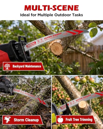 12 Inch Japanese Teeth Reciprocating Saw Blades, Arc Edge Wood Pruning Saw Blades 6TPI for Tree Trimming, Branch Cutting, Green Timber and Wet Wood, 3 Pack - color: 3-Pc 12" Precision Pruning