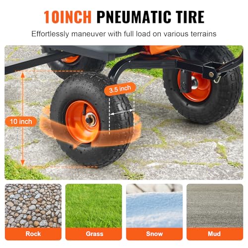 VEVOR 800lbs Poly Dump Garden Cart, Heavy Duty Yard Dump Cart Wagon, 4 Wheel Wheelbarrow with 10in Tires, 180°Rotating Handle, Steel Frame and Quick Release System - color: Gray