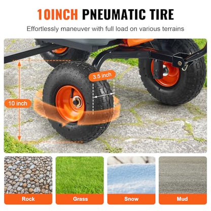 VEVOR 800lbs Poly Dump Garden Cart, Heavy Duty Yard Dump Cart Wagon, 4 Wheel Wheelbarrow with 10in Tires, 180°Rotating Handle, Steel Frame and Quick Release System - color: Gray