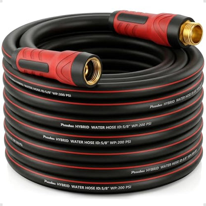 Garden Hose 50 ft x 5/8", NON-EXPANDABLE Heavy Duty Premium Flexible Hose - color: Red, size: 50ft