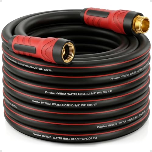Garden Hose 50 ft x 5/8", NON-EXPANDABLE Heavy Duty Premium Flexible Hose - color: Red, size: 50ft