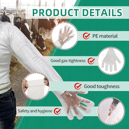 Disposable long Gloves 50pcs 35inch Length Plastic Long Sleeve Gloves for Veterinary Arm Protection