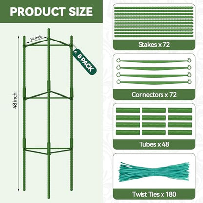 Halatool 8 Pack Tomato Cages for Garden, Up to 48in (4FT) Trellis - color: 8 Pack, size: 48 Inches