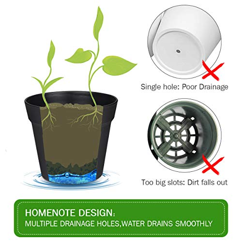 homenote 7.5 Inch Plastic Flower Pots with Drainage Holes and Trays (8 Pcs) - color: Black-8 Pcs, size: 7.5 Inch