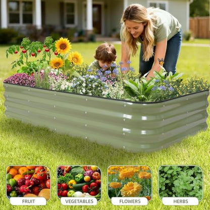 4-in-1 Modular Raised Garden Bed Kit - Adjustable Sizes (5x3x1ft, 4x4x1ft, 6x2x1ft, 7x1x1ft) - Heavy Duty Galvanized Steel Planter Box with Bracing Rods & Gloves for Vegetables, Fruits - color: Green, size: 5×3×1FT