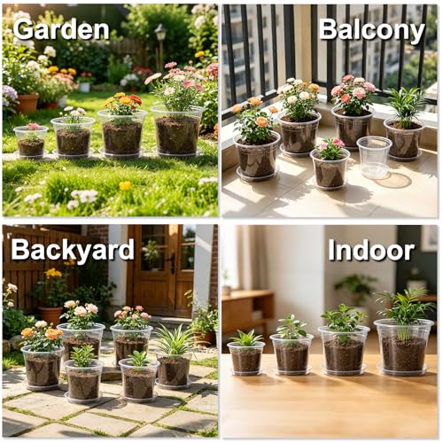 4/5/6/7 Inch 20 Pack Clear Plastic Nursery Pots with Drainage and Saucer - size: 4/5/6/7inch 20pack