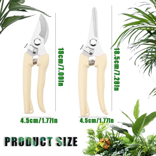 White Dual-Blade Set, Straight & Curved Stainless Steel Garden Shears, Sharp Handheld Trimming Tools for Flowers & Fruit Trees, Gardening Gifts for Women & Men