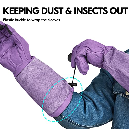 Vgo... Ladies' Synthetic Leather Extended Pig Split Leather Cuff Rose Pruning Thorn Proof Garden Gloves (Size M, Purple,SL6592W) - color: 1 Pair - Purple, size: Women's Medium