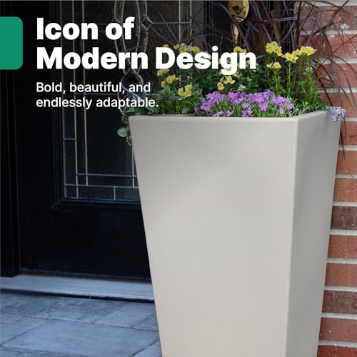 Step2 Tremont Tall Square Tapered Planter, 28 in Resin Planter, Self-Watering, Concrete - color: Concrete, size: 1-Pack, style: Tall