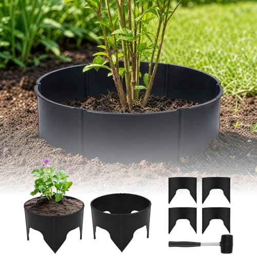 AggFencer 24 PCS Interlocking Planting Grow Rings Panels with Hammer, Black - color: Black