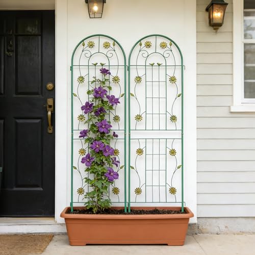 Garden Trellis for Climbing Plants Outdoor, 2-Pack 71" Metal Rustproof - color: Sunflower1-2pacs-Green, size: 71×19.7"