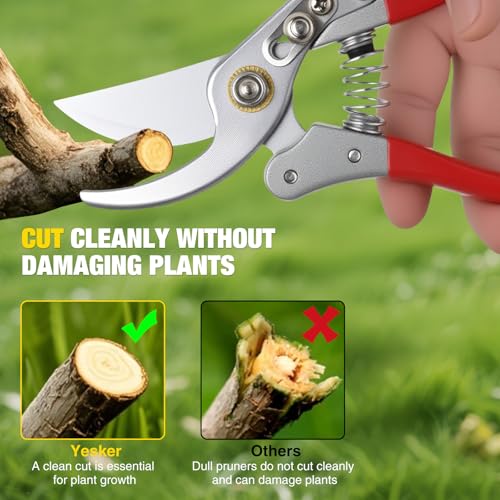 Yesker Pruning Shears Garden Shears 8.6" Professional Bypass Garden Scissors Yard Clippers with Sharp SK5 Steel Blade Heavy Duty Hand Pruners for Branch Flower Plant Trimming Cutting Gardening Tools - size: 1PCS 8.6" Red