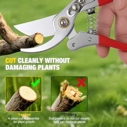 Yesker Pruning Shears Garden Shears 8.6" Professional Bypass Garden Scissors Yard Clippers with Sharp SK5 Steel Blade Heavy Duty Hand Pruners for Branch Flower Plant Trimming Cutting Gardening Tools - size: 1PCS 8.6" Red