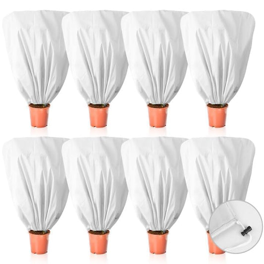 8 Pcs Plant Covers Frost Protection Bag 39.3"X39.3" Winter Reusable Plants Jacket with Drawstring Shrub Protection Wraps Bags Frost Blanket for Winter Outdoor Garden Plants - color: White, size: 39.3 × 39.3 Inch