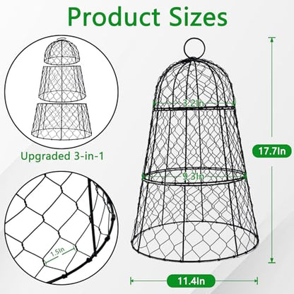 6 Pack 11.4" D x 17.7" H Garden Cloches for Plants,Rustproof Chicken Wire Cloches Flip-Top Design,Upgraded Triple Combination,Plant Protectors from Animals,Ideal for Outdoor Plant Protection