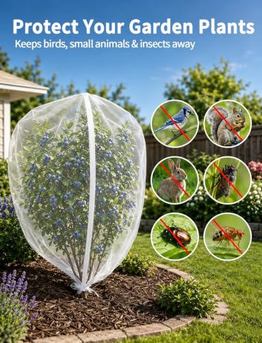 Garden Bird Netting for Insects, 2 Pack 6.5X5.7FT, Fruit Tree Netting with Zipper & Drawstring, Ultra Dense Mesh Plant Covers for Blueberry Tomato Cherry Peach Apple Trees Pest Barrier (6.5X5.7FT)