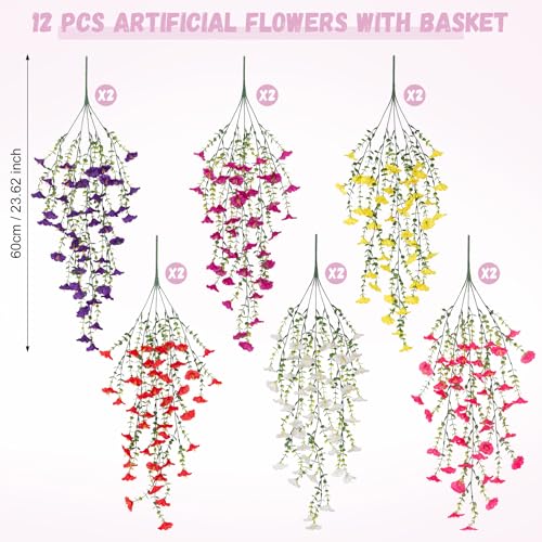 Artificial Flowers with Hanging Basket, Outdoor Faux Plants UV Resistant - color: Mix Color