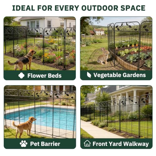 Decorative Garden Fence, 48in H x 27ft L Metal Animal Barrier Fence, Rustproof Dog Fence Outdoor, 12 Panels Sturdy No Dig Garden Border Fence for Flower Beds, Landscaping and Yard - size: 12 Panels-48in(H)x27ft(L)-Flat