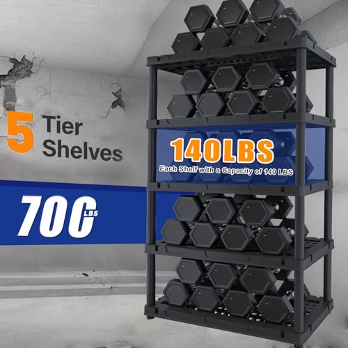 Plastic Storage Shelves, Heavy Duty Shelving Units, 700LBS - size: 5 Tier(larger size)