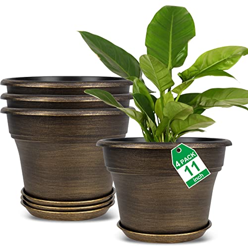 Fodetyff Planters-Plant-Pots-Indoor-Outdoor, 11 inch 4 Pack Gold - color: Gold, size: 11 inch-4 pack
