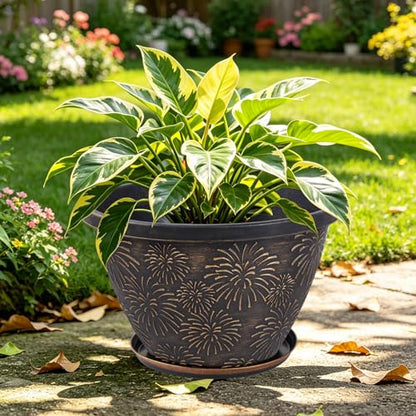 Nooulap 4 Pack 16 Inch Large Plant Pots with Drainage Holes and Saucers - color: Firework Imitation, size: 16 inch