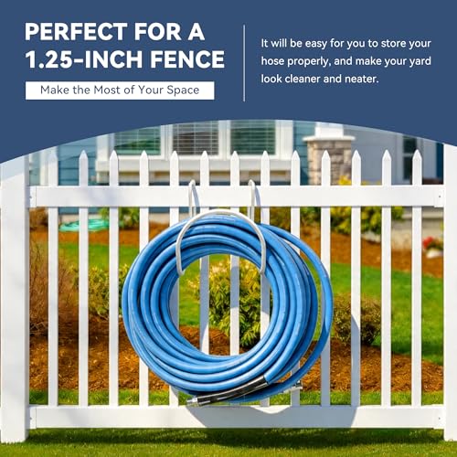 Heavy Duty Garden Hose Holder for Fence, Fits 2" Railings, White