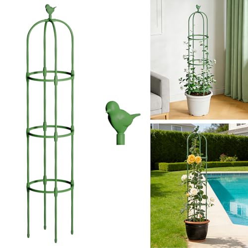 Garden Obelisk Trellis for Climbing Plants Outdoor, 5 FT Garden Trellis Plastic Coated Metal Plant Support for Indoor Outdoor, Tall Decorative Trellis for Roses, Flowers, Vines, Potted Plants - size: 5 FT Tall-Green