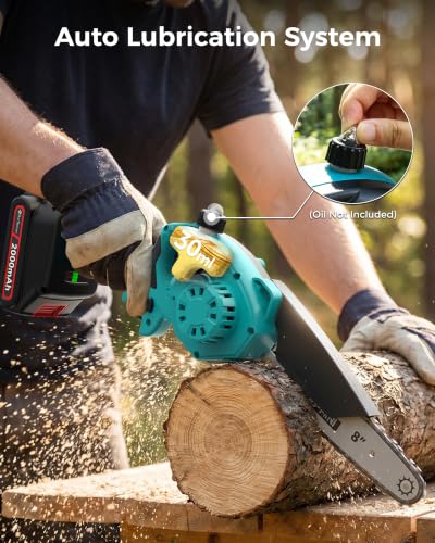 8 inch Electric Mini Chainsaw for Wood Cutting, 1000W Brushless Motor - color: Blue