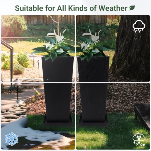 28" Metal Tall Outdoor Planters Set of 2, Durable & Wealtherproof - size: 28" H