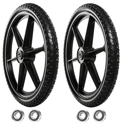 2 PCS 20" PU Flat Free Tire with 3/4'' and 5/8'' Bearings, Non-inflated Tires and Wheels, 20x2 Inch Wheel for Wheelbarrow, Carts, Garden Trailers