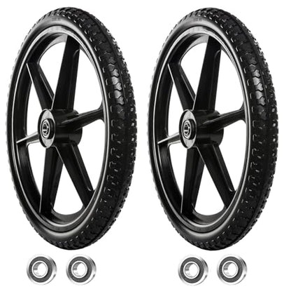 2 PCS 20" PU Flat Free Tire with 3/4'' and 5/8'' Bearings, Non-inflated Tires and Wheels, 20x2 Inch Wheel for Wheelbarrow, Carts, Garden Trailers