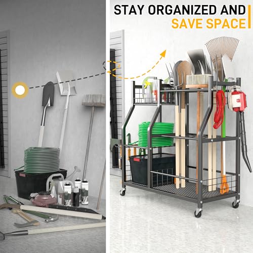 Ultrawall Garden Tool Organizer Stand, Garage Tool Storage Rack with Wheels - size: Large