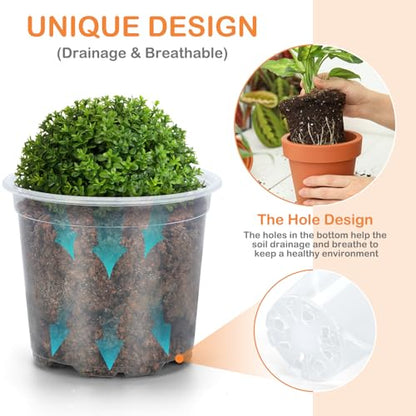 15 Pack Clear Nursery Pots with Drainage Holes, 3 Inch Seed Starting Plastic Plant Pots, Transparent Variety Pack Flexible Garden Pot for Outdoor Indoor (Clear, 3 Inch) - size: 3 Inch